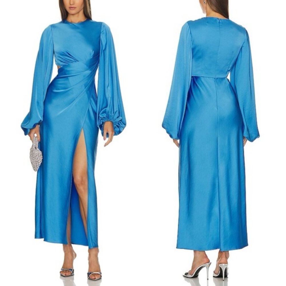 NWT Significant Other Lara Blue Satin Long Sleeve Maxi Dress Size 4